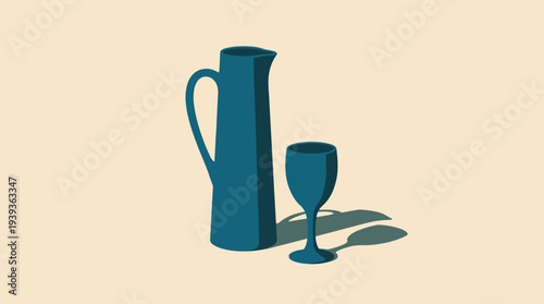 A chic pitcher and glass in modern artistry reflect sophistication and simplicity, conveying themes of dining elegance and enjoyment in any gathering.