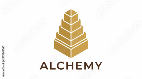 This logo features a geometric pyramid design representing alchemy, an ancient yet timeless concept, ideal for brands in education, philosophy, or wellness.