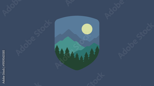 A serene stylized nature scene featuring mountains and trees conveys the beauty and tranquility of the outdoors, encapsulating the essence of peace and natural harmony.