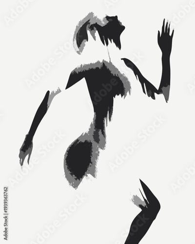 Modern Abstract Female Silhouette in Motion for Fitness Wellness and Empowerment Branding Minimalist Ink Brushstroke Illustration for Lifestyle and Health Marketing