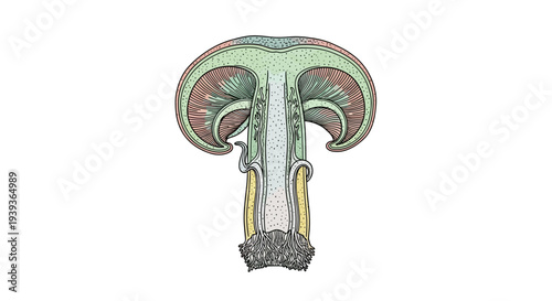 Detailed Illustration of Mushroom Anatomy.
