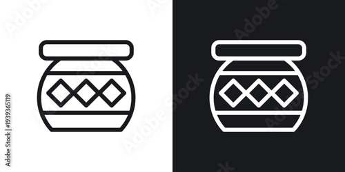 Indian pot icon set in black and white stroke lines