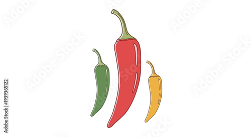 Three chili peppers in different colors.