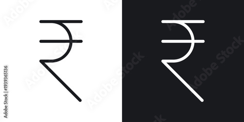 Indian rupee icon set in black and white stroke lines
