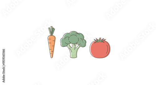Carrot Broccoli Tomato Illustration Set.