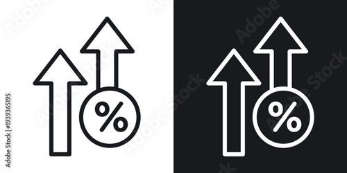 Interest growth icon set in black and white stroke lines