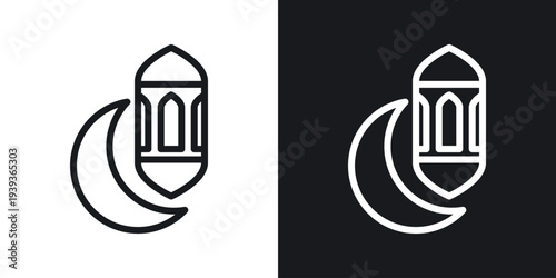Islamic lantern icon set in black and white stroke lines