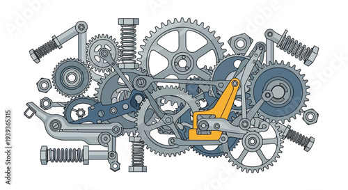 Intricate Mechanical Gears and Levers Assembly, Complex Machine Mechanism