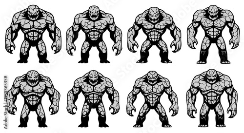 Pixel Art Monster Creature Character Sprite Set - Stone Golem