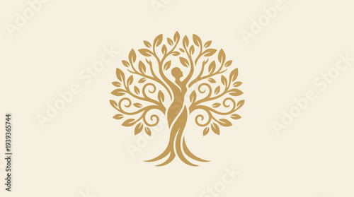 An elegant tree of life logo design featuring a graceful woman intertwined with branches, symbolizing growth, femininity, and harmony in nature's beauty and art.