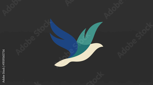 An elegant bird in flight, captured in hues of blue and teal, symbolizes freedom, aspiration, and hope. The dynamic lines portray movement and grace across a dark backdrop.