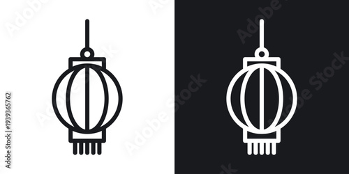 Lantern icon set in black and white stroke lines