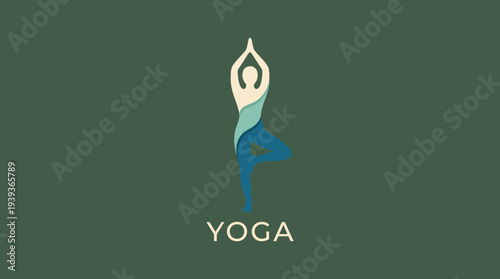 This image depicts a figure in a tranquil yoga pose, symbolizing flexibility and balance, presented in soothing shades of green and blue that enhance the calming effect.