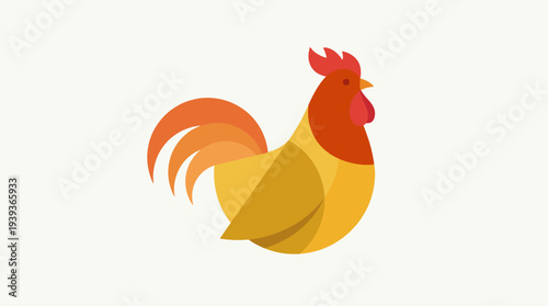 This vibrant illustration features a stylized rooster in various shades of yellow and red, bringing energy and life through its dynamic design and playful colors.