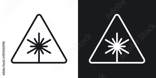 Laser warning icon set in black and white stroke lines