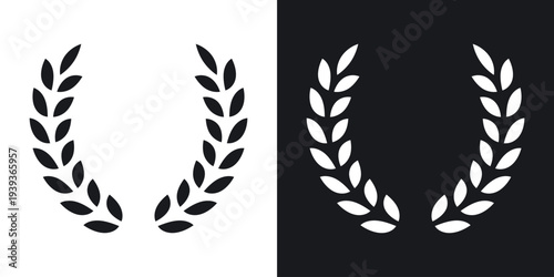 Laurel wreath icon set in black and white stroke lines