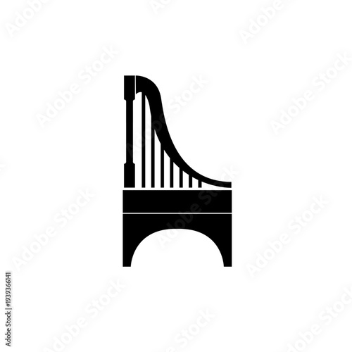 Black Harp Silhouette Icon with Arched Base on White Background