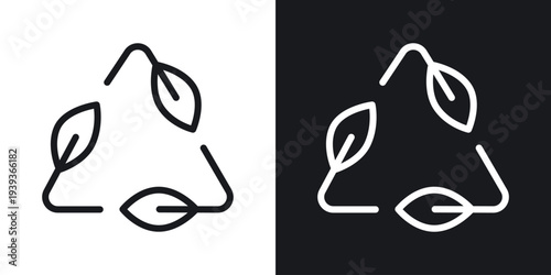 Leaves eco recycle icon set in black and white stroke lines