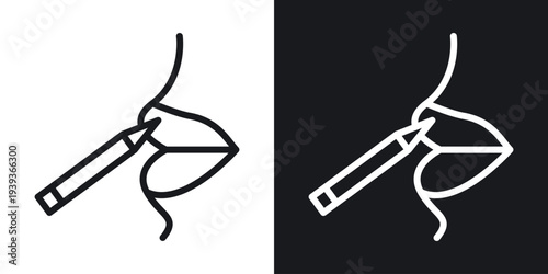 Lip pencil icon set in black and white stroke lines