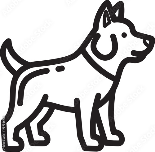 Black and white husky dog standing side view thin line art vector illustration scalable graphic design