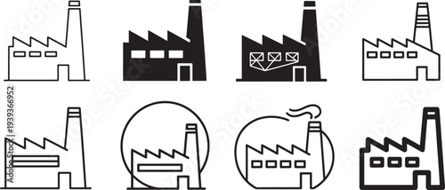 Industrial factory and energy icons set thin line art vector illustration scalable flat design graphic