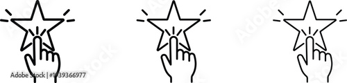 Three-line art illustrations of a hand holding a star