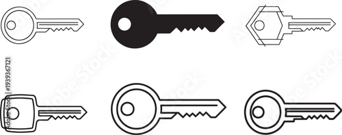 Set of six keys security access flat design thin line vector illustration scalable graphic art