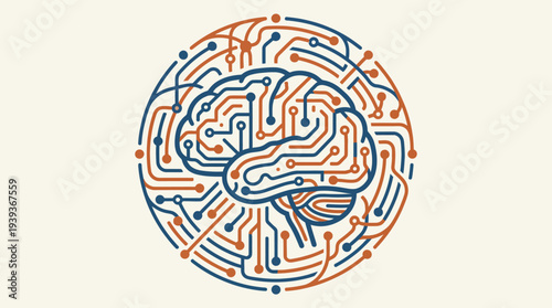 This image showcases a stylized brain shape made of colorful circuit patterns, symbolizing the fusion of technology and intelligence in modern society.