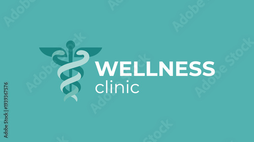 This image features a calming logo for a wellness clinic, incorporating a stylized medical caduceus and a soothing color palette for health and healing themes.
