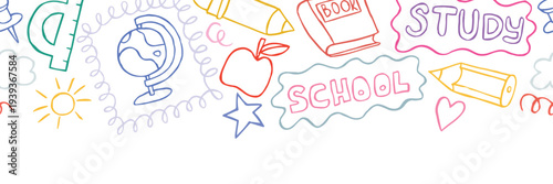 Back to School: seamless border of Children doodle Illustration