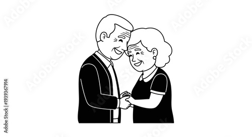 Elderly couple smiling and holding hands in love and affection