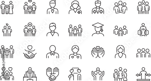 Community people and social icons set