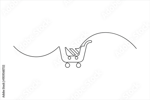 Minimalist one-line art of two nested shopping carts in a storage bay. Clean, modern vector style for retail, commerce, and grocery market designs.