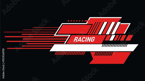 Energetic visual representation of velocity and modern automotive style, composed of sharp geometric elements in striking red and white hues, perfect for racing-themed branding or dynamic sports 