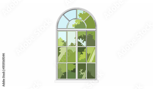 Large arched window with tree view modern home architecture vector