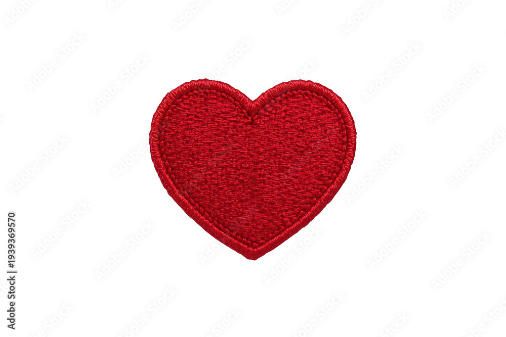 Fototapeta premium Red heart patch embroidered textile badge representing love, romance, and valentine's day, transparent background
