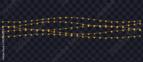 Three wavy strands of warm yellow string lights glow brightly for a joyful festive occasion