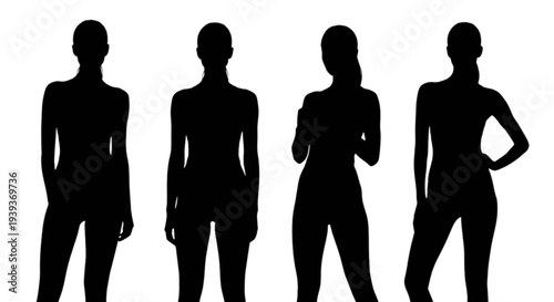 Four female silhouettes in various poses