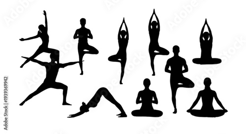 Yoga poses silhouettes