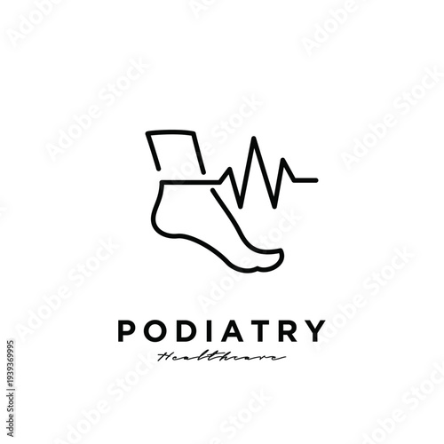 Podiatry Healthcare Clinic Logo Design with Stylized Foot and Heartbeat Line Icon