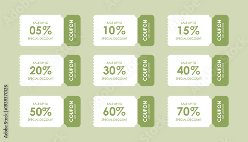 Sale coupon mockup set. Sale flat template Tickets. For sale coupon. Minimalist coupon. Isolated background
