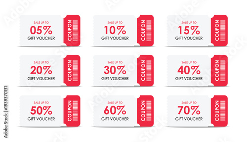 Sale coupon mockup set. Sale flat template Tickets. For sale coupon. Minimalist coupon. Isolated background