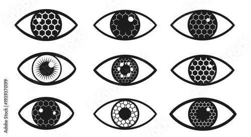 Abstract Eyes with Geometric and Honeycomb Patterns, Vision Concept