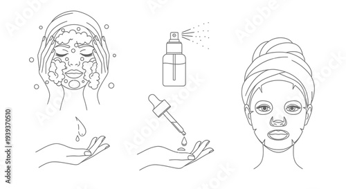 Woman applying facial serum and skincare routine.