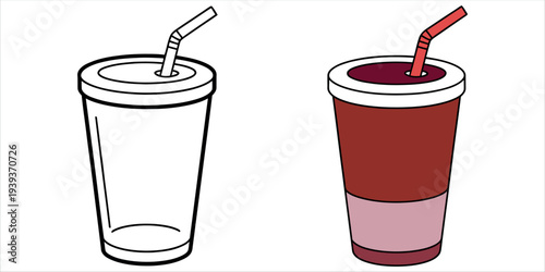 Two colorful drink cups with straws for beverage concept.