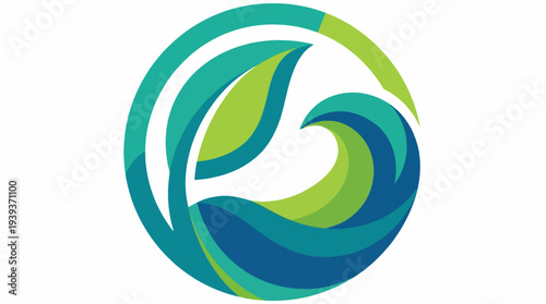This logo features stylized waves and green leaves, representing harmony between water and nature, ideal for eco-friendly brands and environmental organizations.
