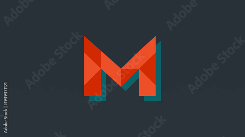 This logo design features a stylized 'M' made up of sharp geometric shapes in red and blue, representing modernity and innovation, perfect for tech and creative companies.