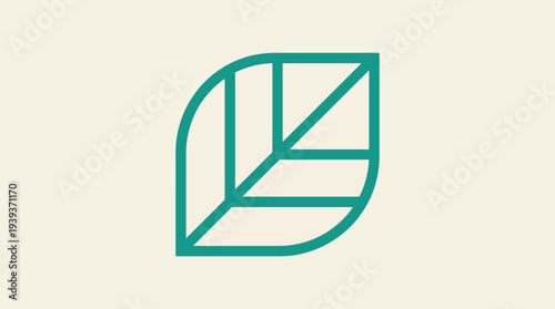 The image showcases a geometric leaf illustration, employing clean lines and a teal palette that signifies nature, growth, and sustainability in a visually appealing manner.