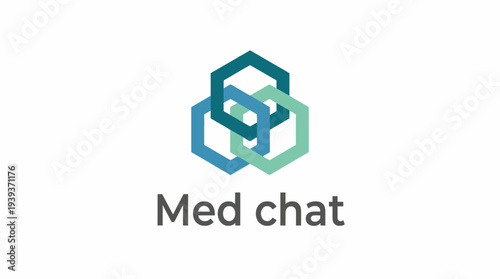 This modern image features three interlinked hexagons in shades of teal and green, representing connectivity and dialogue within the medical field, ideal for communication platforms.
