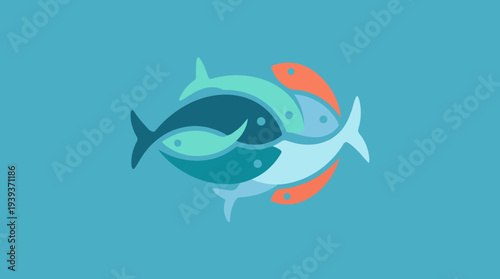 This vibrant artwork showcases a cluster of stylized fish in an array of colors, symbolizing life and community while bringing a playful energy to the composition.